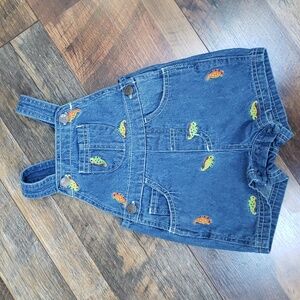 BT Kids Blue Denim Overalls with Embroidered Iguana Lizards, Size 6-9 Months
